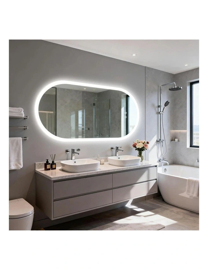 Silver White Large Oval Led Bathroom Mirror Backlit Anti Fog Dimmable Touch Control image 4