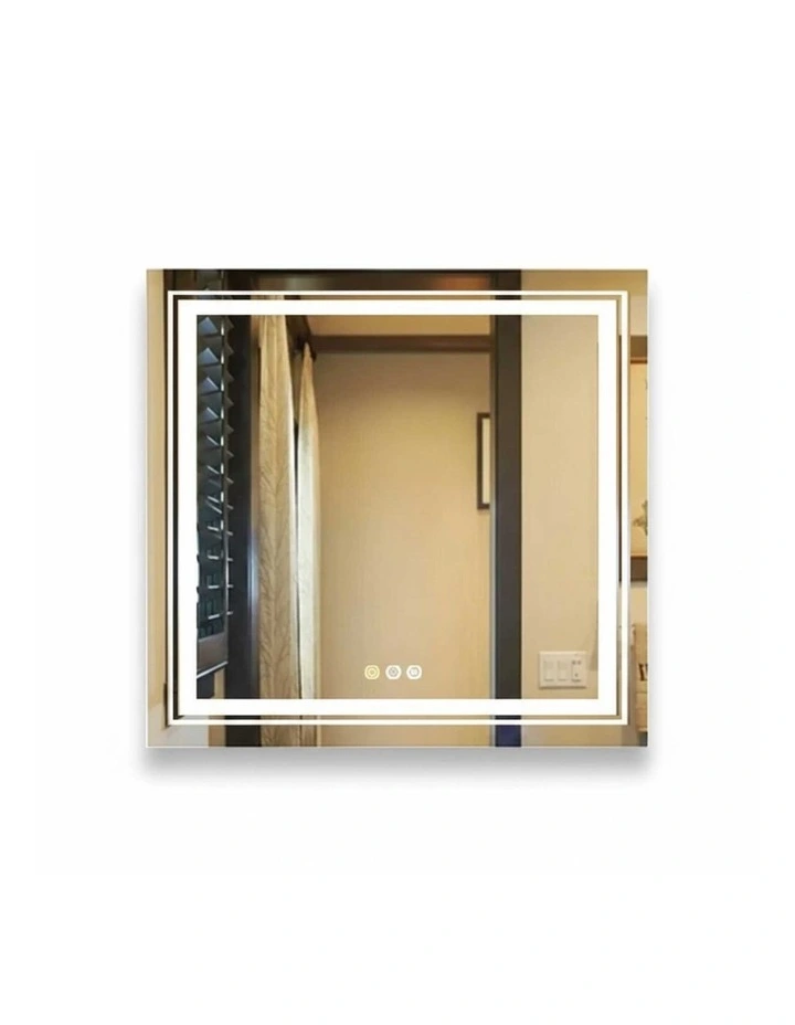Silver Square LED Bathroom Mirror Touch Control Anti Fog Lighting image 1
