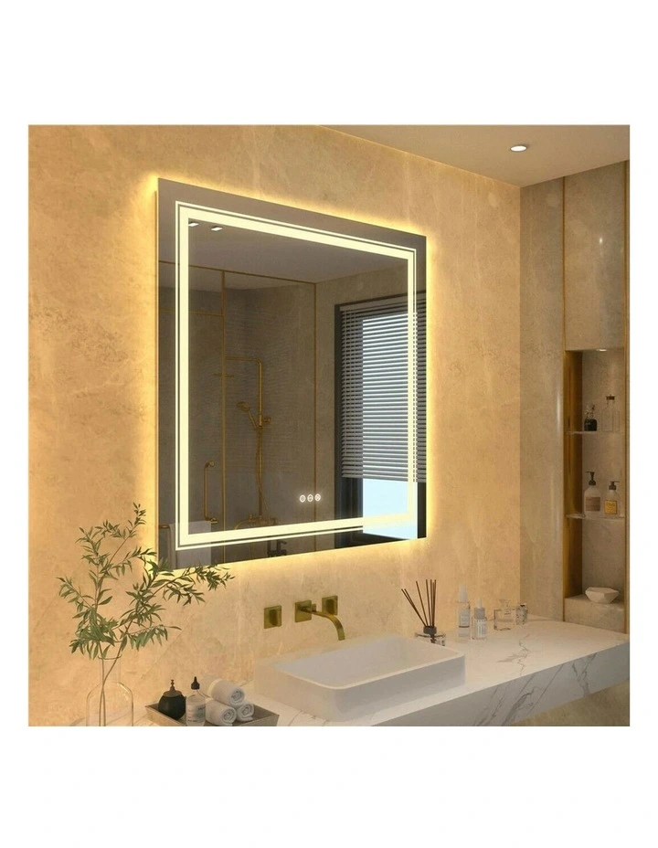 Silver Square LED Bathroom Mirror Touch Control Anti Fog Lighting image 2