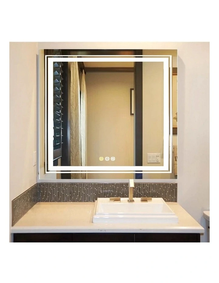 Silver Square LED Bathroom Mirror Touch Control Anti Fog Lighting image 3