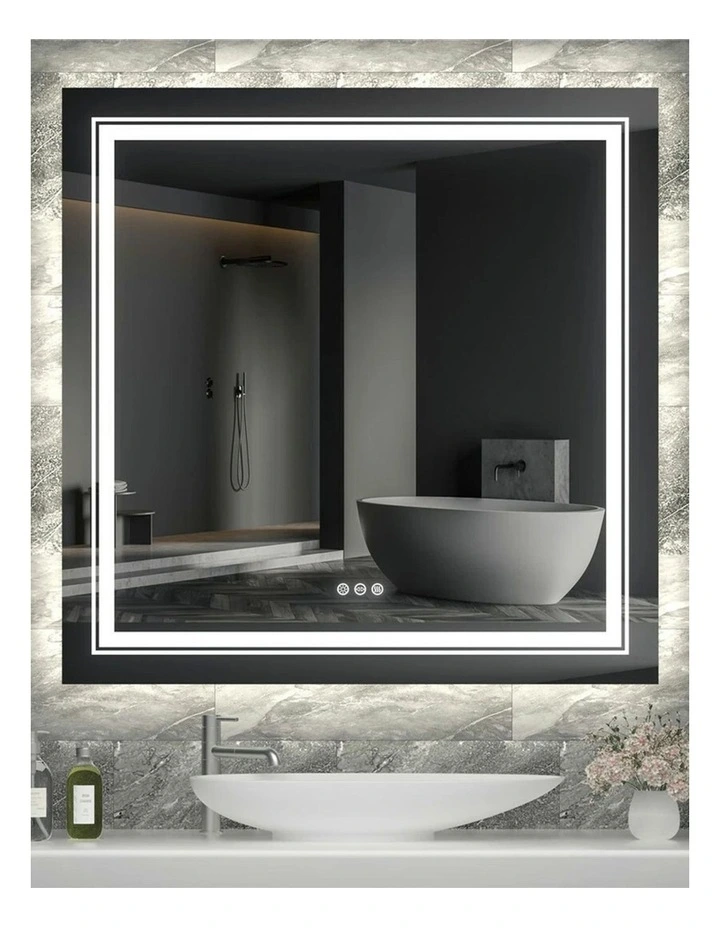 Silver Square LED Bathroom Mirror Touch Control Anti Fog Lighting image 4