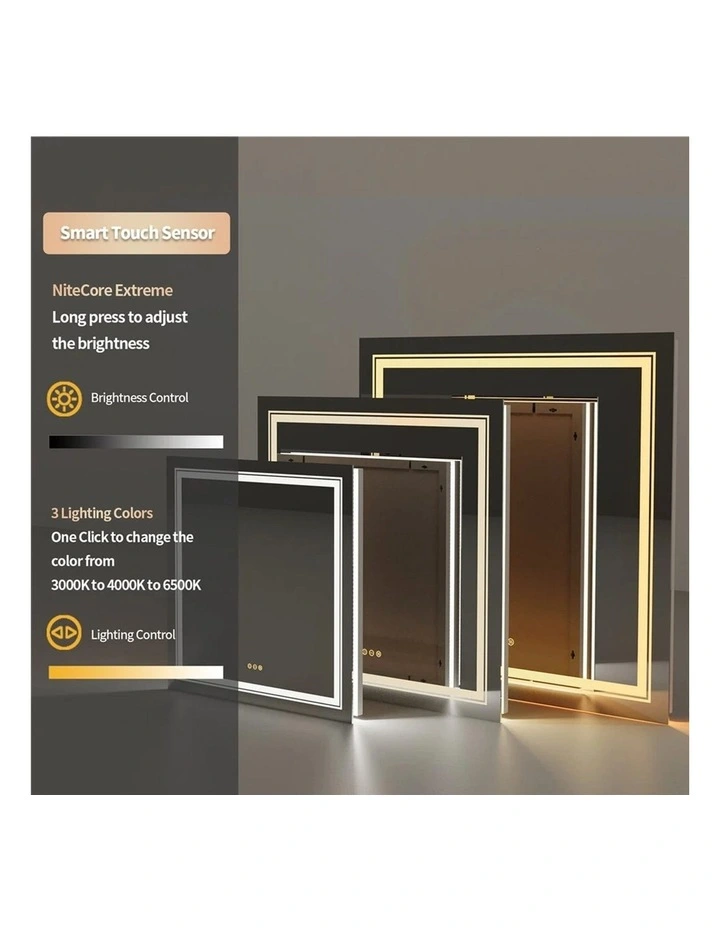 Silver Square LED Bathroom Mirror Touch Control Anti Fog Lighting image 5