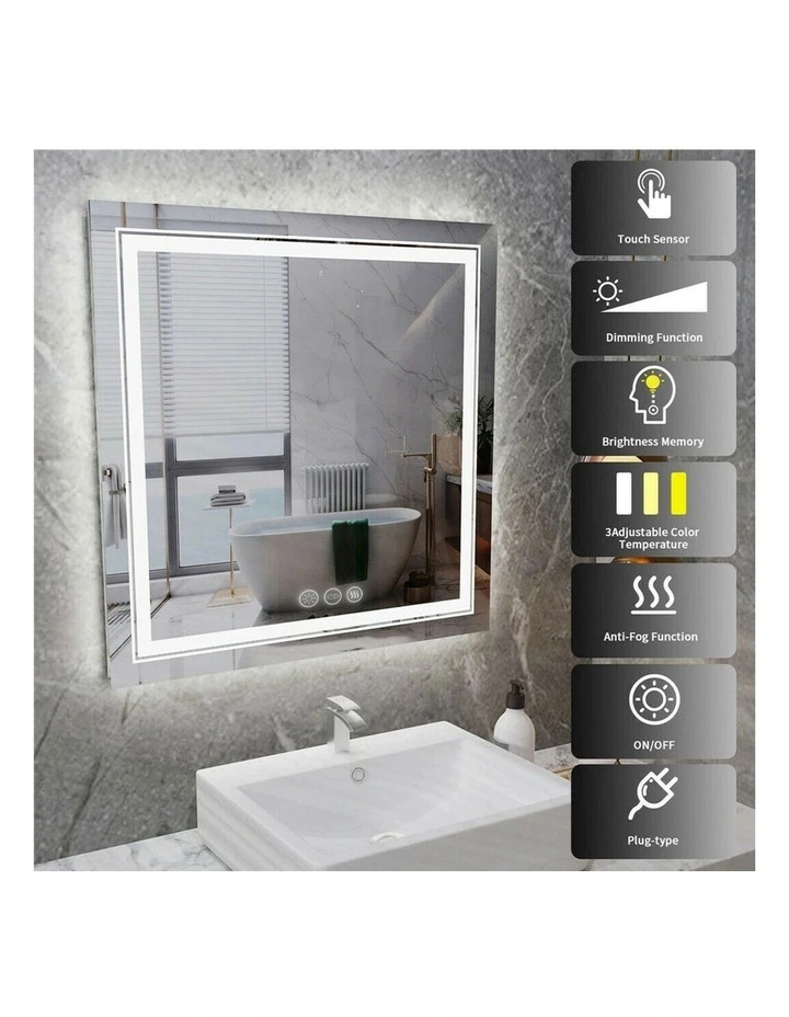 Silver Square LED Bathroom Mirror Touch Control Anti Fog Lighting image 6