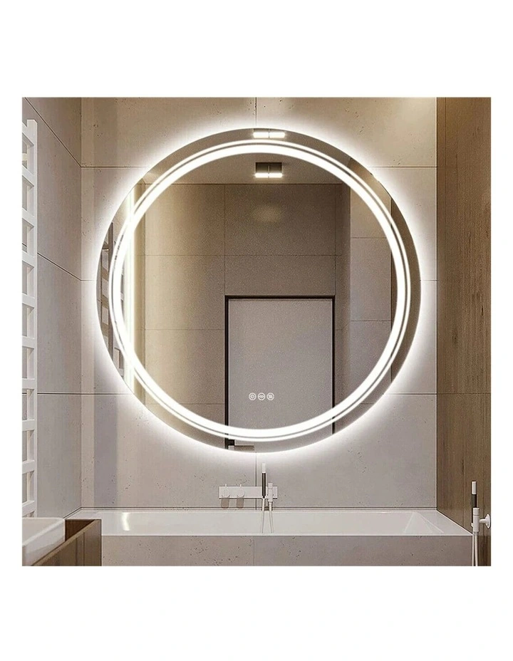 Silver Round LED Mirror Backlit Anti Fog Touch Control Modern Bathroom image 2