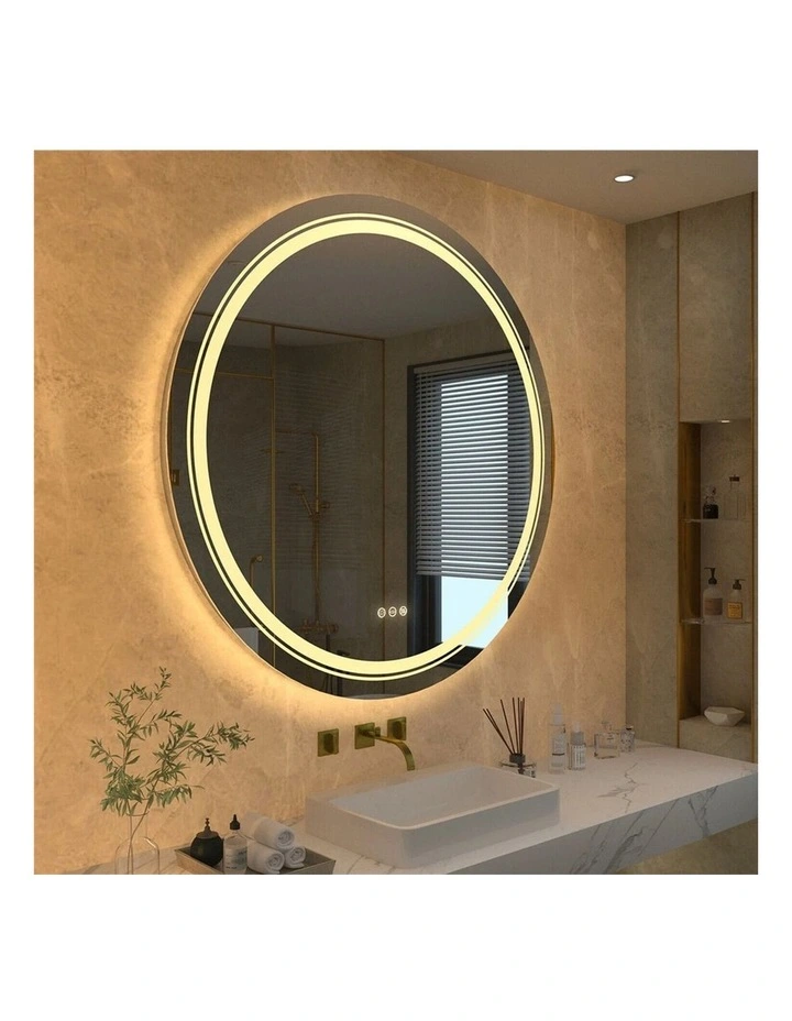 Silver Round LED Mirror Backlit Anti Fog Touch Control Modern Bathroom image 3