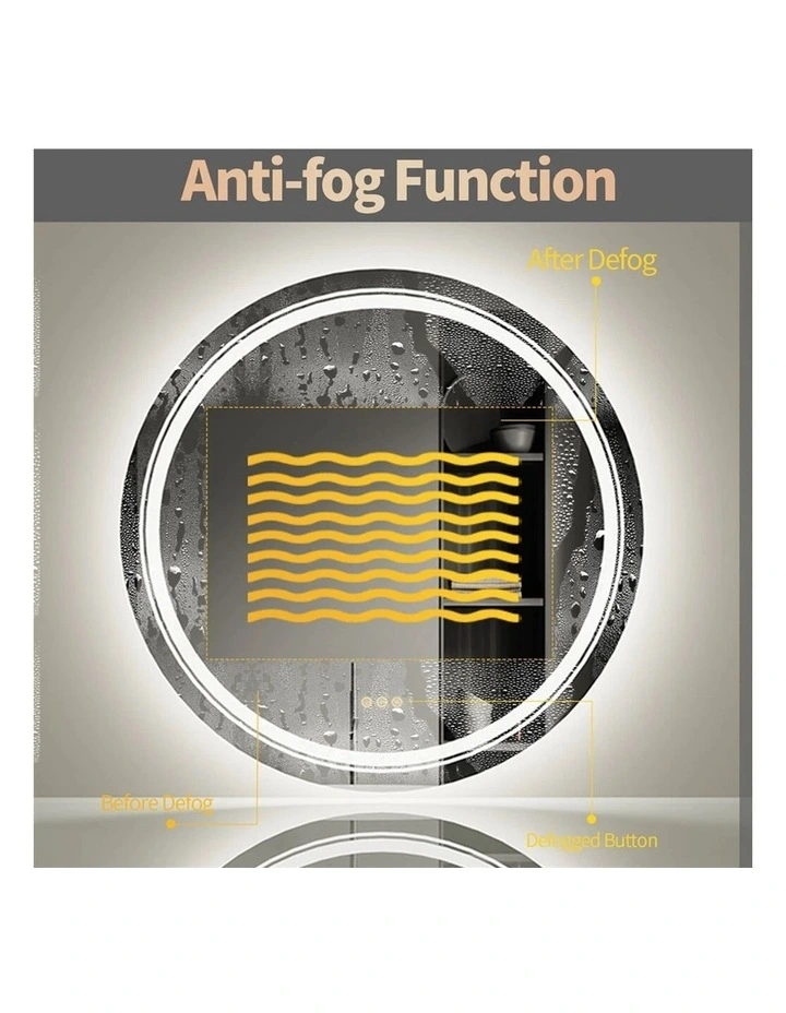 Silver Round LED Mirror Backlit Anti Fog Touch Control Modern Bathroom image 4