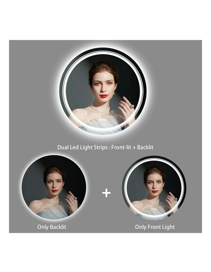 Silver Round LED Mirror Backlit Anti Fog Touch Control Modern Bathroom image 6