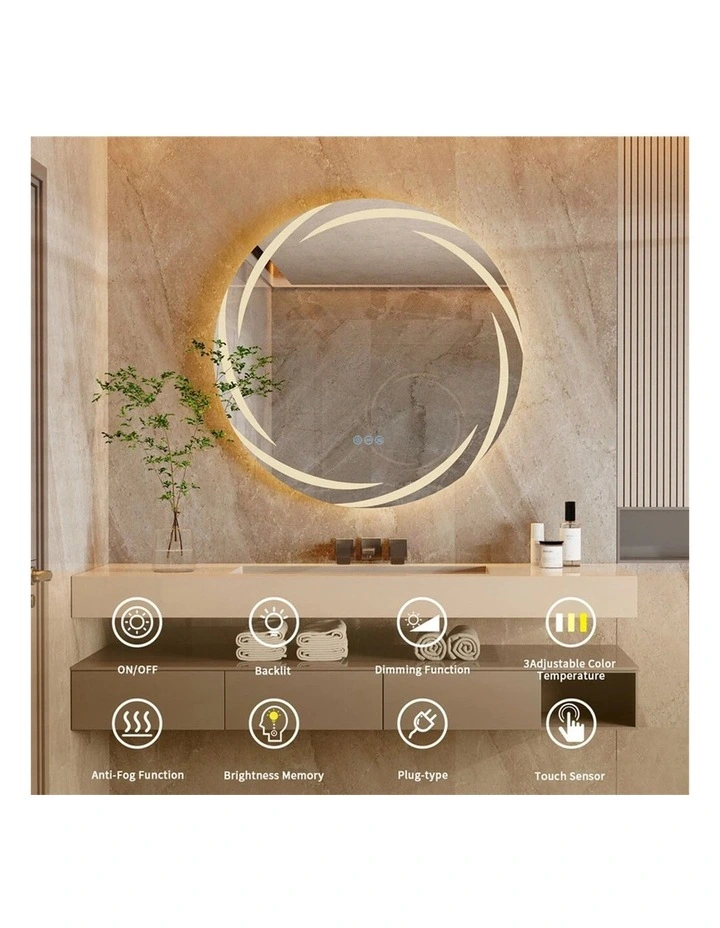 80cm Silver Round LED Bathroom Mirror With Anti-Fog Backlit Design image 5