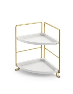Artiss Bathroom Corner Shelf Countertop Organiser Vanity Storage Rack White Gold