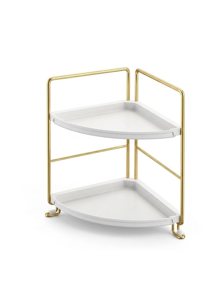 Artiss Bathroom Corner Shelf Countertop Organiser Vanity Storage Rack White Gold image 1