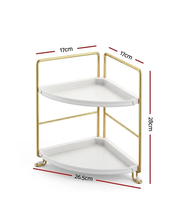 Artiss Bathroom Corner Shelf Countertop Organiser Vanity Storage Rack White Gold image 2
