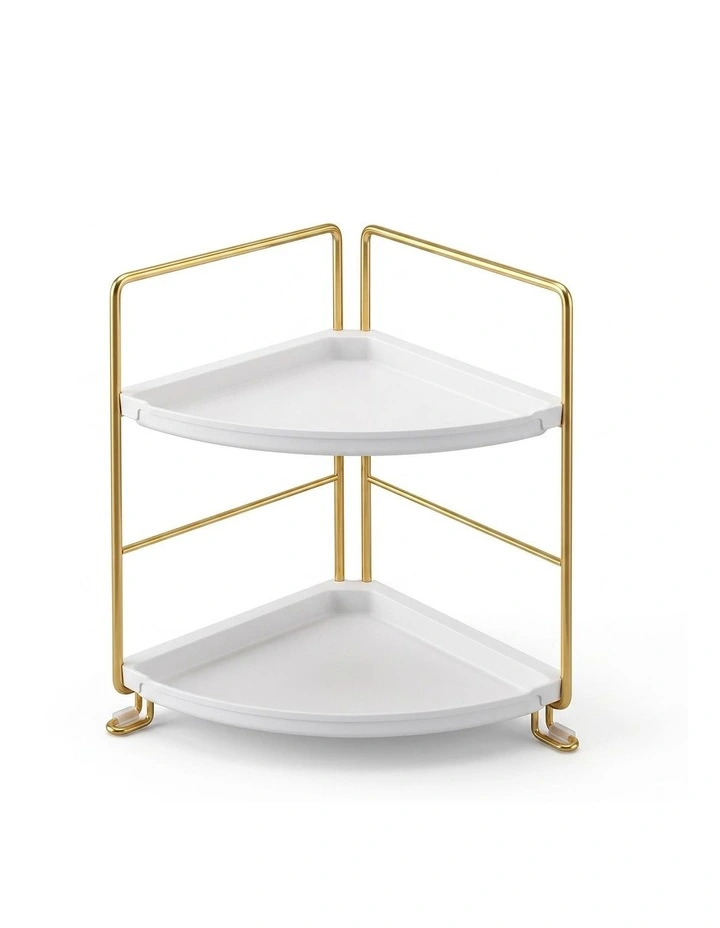Artiss Bathroom Corner Shelf Countertop Organiser Vanity Storage Rack White Gold image 3