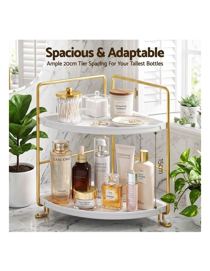 Artiss Bathroom Corner Shelf Countertop Organiser Vanity Storage Rack White Gold image 5