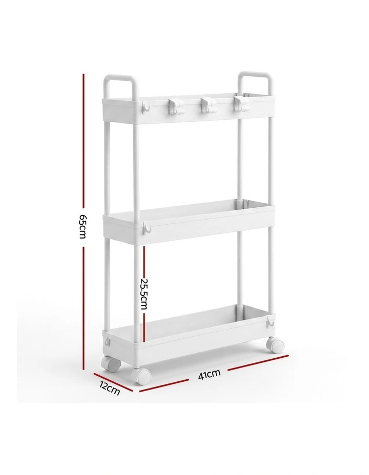 Artiss 3 Tier Slim Storage Trolley Narrow Utility Organiser Rack White image 2