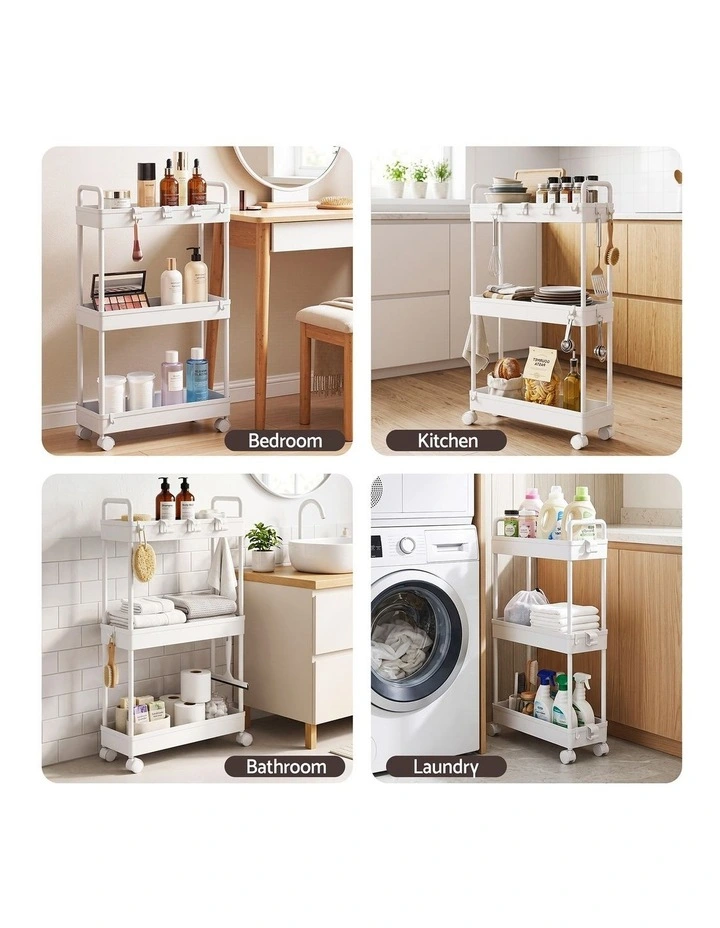 Artiss 3 Tier Slim Storage Trolley Narrow Utility Organiser Rack White image 4