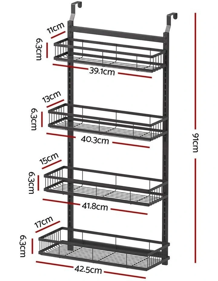 Artiss Over Door Bathroom Rack Hanging Organiser 4 Tier No Drill 91cm Black image 2