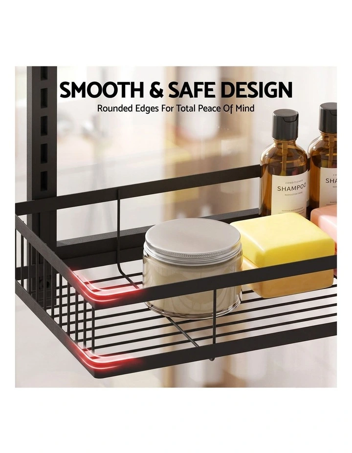 Artiss Over Door Bathroom Rack Hanging Organiser 4 Tier No Drill 91cm Black image 5