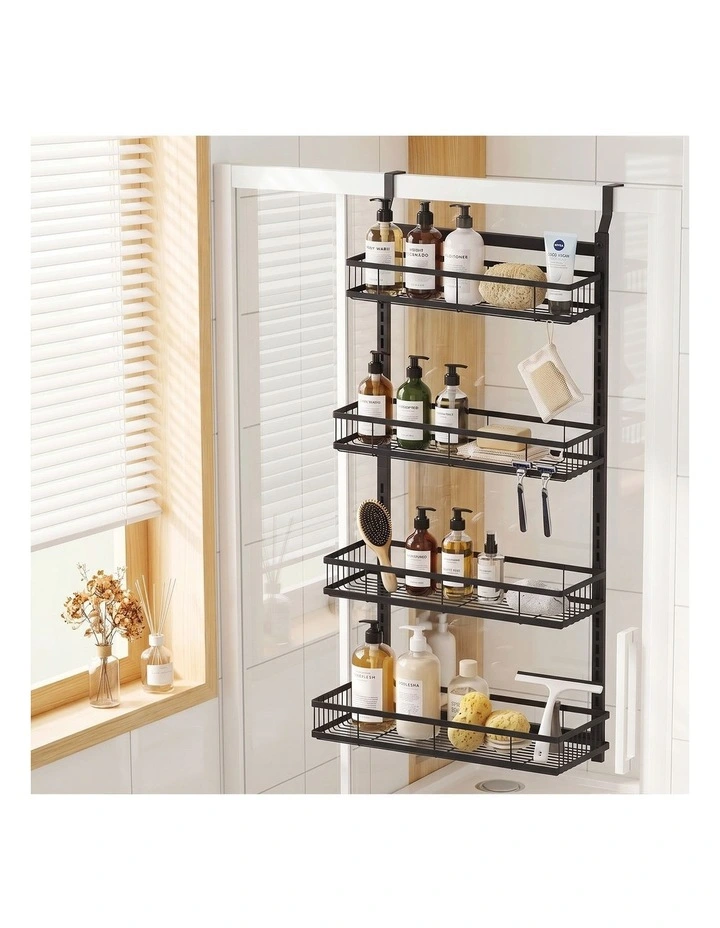 Artiss Over Door Bathroom Rack Hanging Organiser 4 Tier No Drill 91cm Black image 6