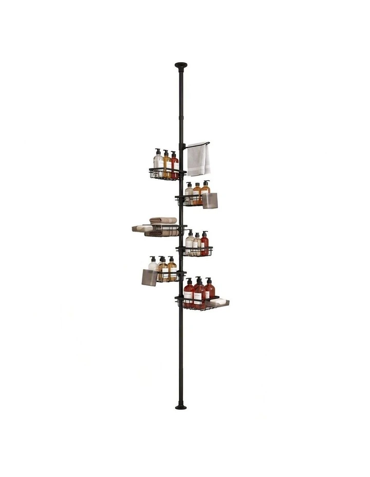 Artiss Tension Pole Shower Caddy Steel Corner Bathroom Shelf Black image 1