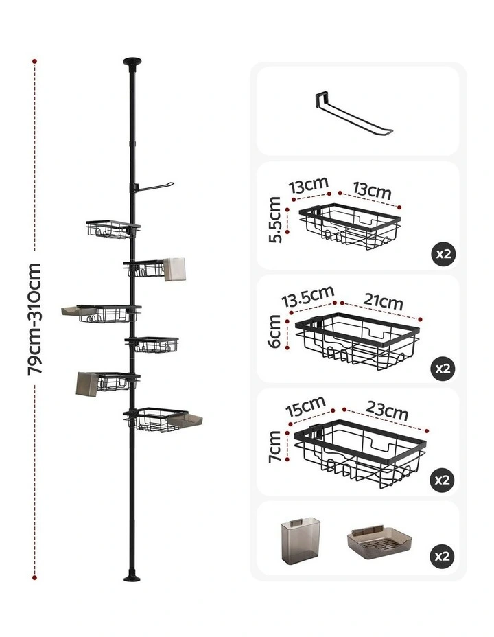 Artiss Tension Pole Shower Caddy Steel Corner Bathroom Shelf Black image 2
