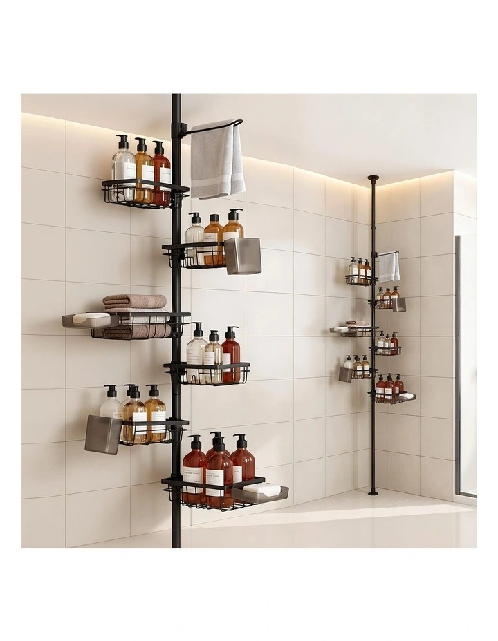 Artiss Tension Pole Shower Caddy Steel Corner Bathroom Shelf Black image 6