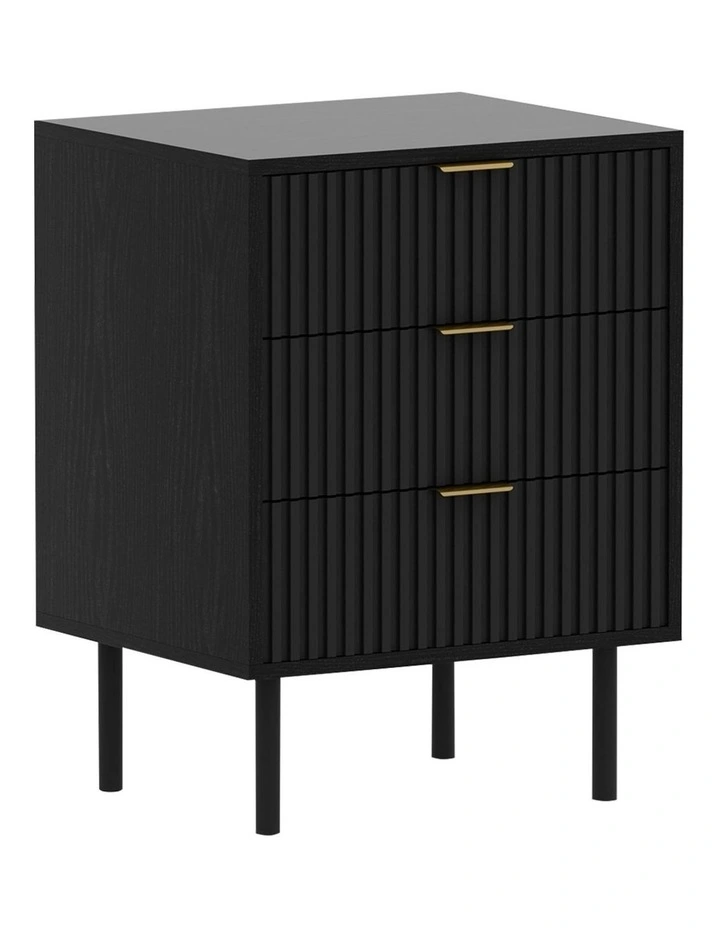 Sarantino Evelyn Bedside Table with 3 Drawers - Black image 1
