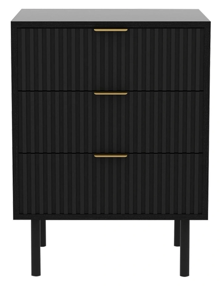 Sarantino Evelyn Bedside Table with 3 Drawers - Black image 2