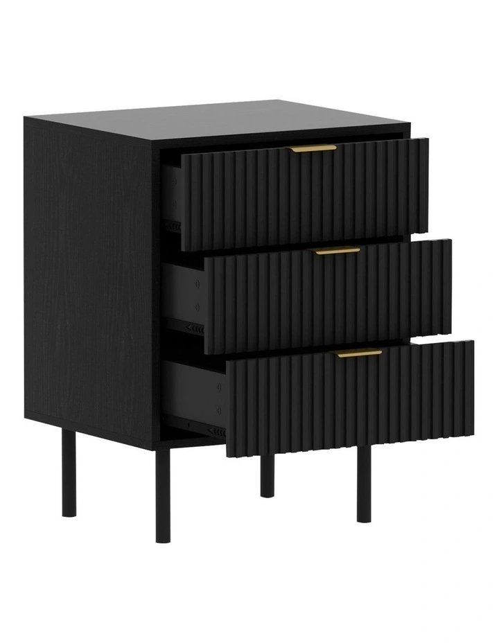 Sarantino Evelyn Bedside Table with 3 Drawers - Black image 5