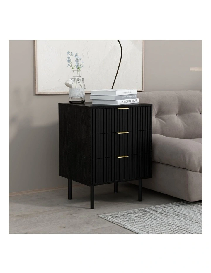Sarantino Evelyn Bedside Table with 3 Drawers - Black image 6