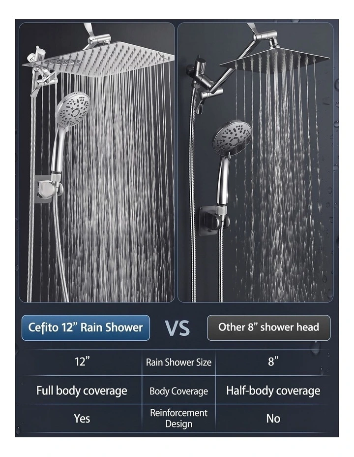 Cefito 12-Inch Stainless Steel Rain Shower Head with Handheld Wand, 9 Settings image 4