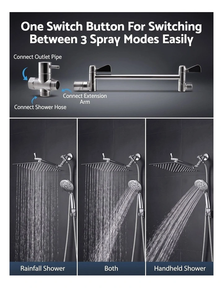 Cefito 12-Inch Stainless Steel Rain Shower Head with Handheld Wand, 9 Settings image 5