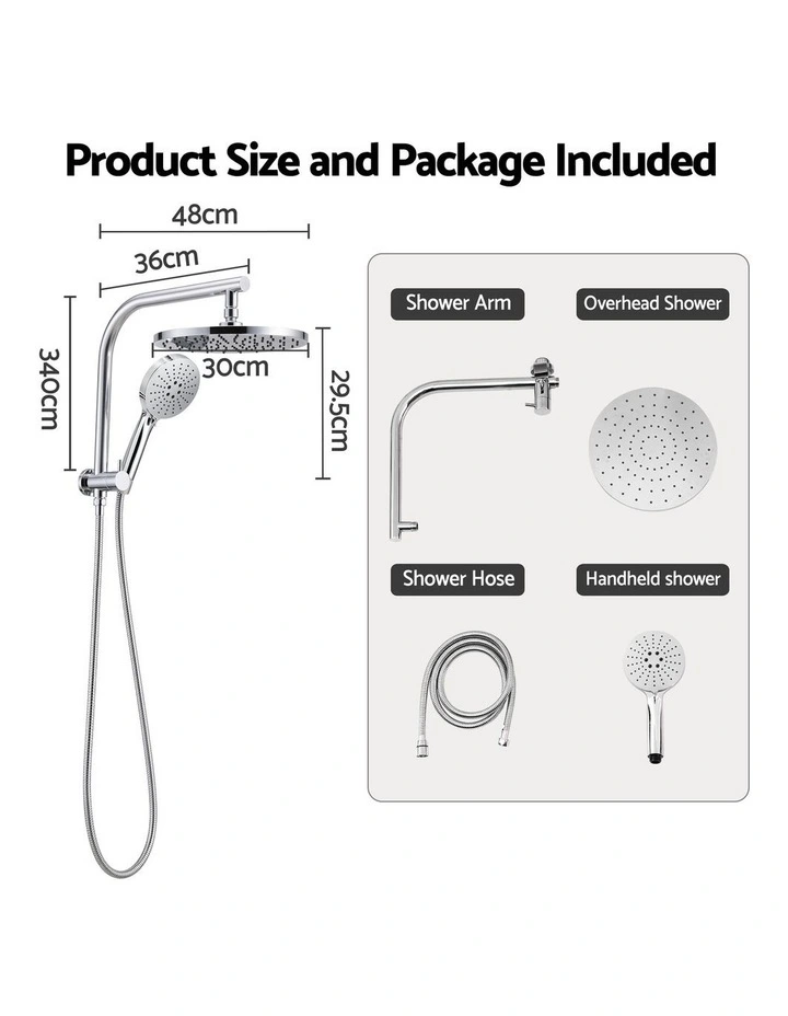 Cefito 10-Inch Rain Shower Head Combo with 3-Function Handheld Shower and 1.5m Hose image 2