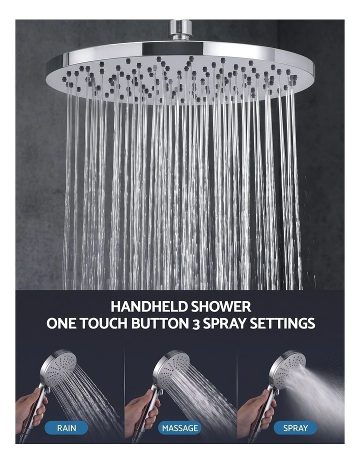 Cefito 10-Inch Rain Shower Head Combo with 3-Function Handheld Shower and 1.5m Hose image 4