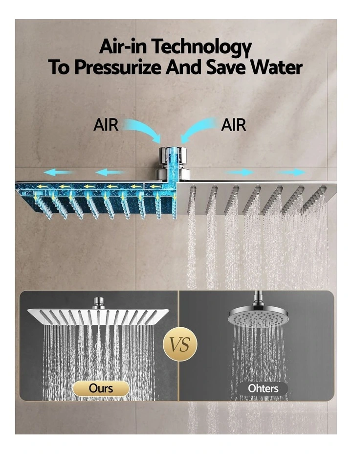 Cefito 12-Inch Rain Shower Head 304 Stainless Steel Anti-Clog Silicone Jets Silver image 4