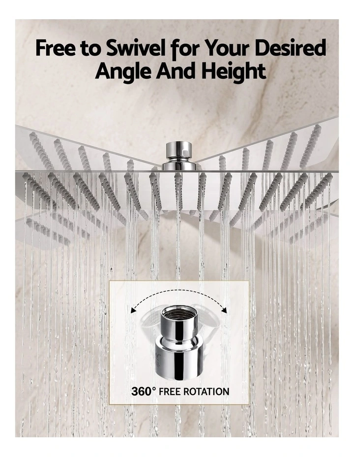 Cefito 12-Inch Rain Shower Head 304 Stainless Steel Anti-Clog Silicone Jets Silver image 5