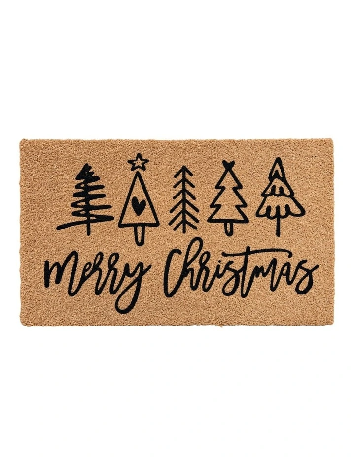 PVC Backed Coir Printed Mat 45x75cm Christmas Xmas Trees image 1