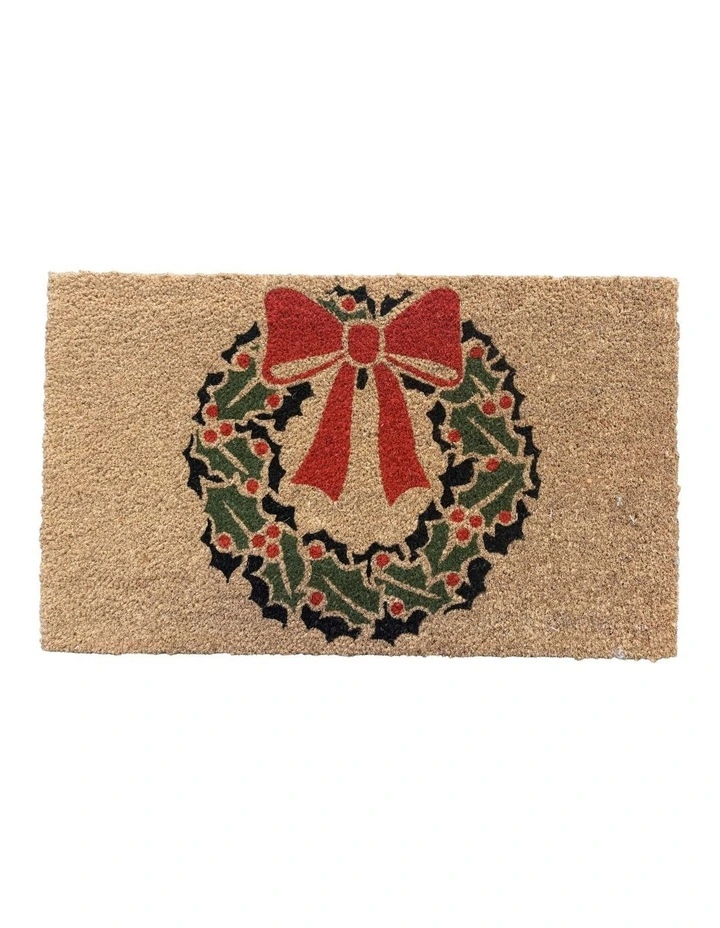 PVC Backed Coir Printed Mat 45x75cm Christmas Wreath image 1