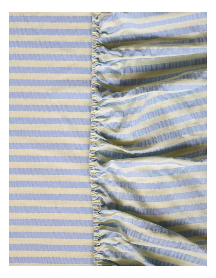 Butter Blue Seersucker Fitted Sheet image 1