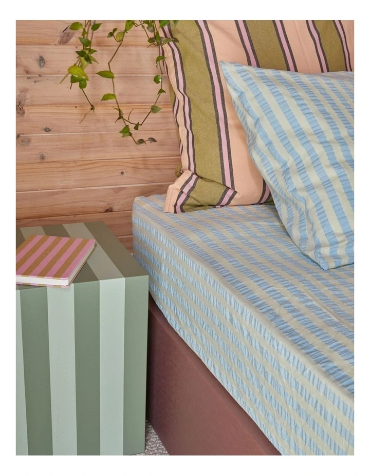 Butter Blue Seersucker Fitted Sheet image 2