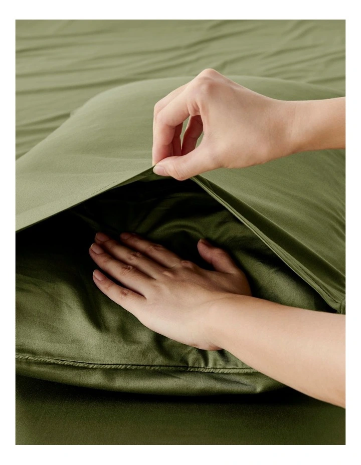 400TC Premium Cotton Sateen King Pillowcase Set of 2 in Olive image 2