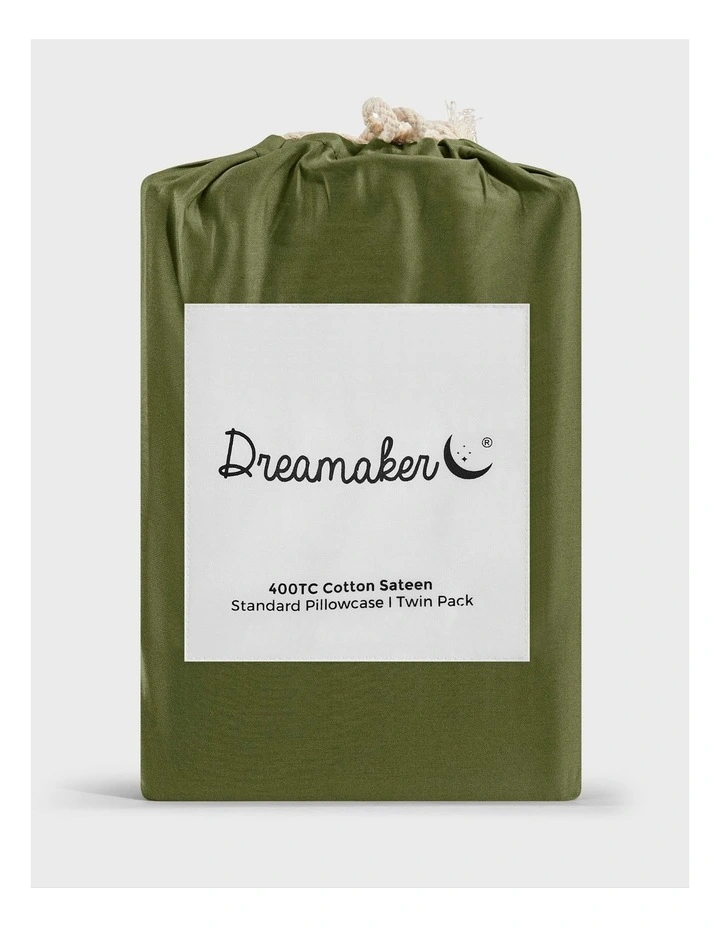 400 thread Count Premium Cotton Sateen Standard Pillowcase Set of 2 in Olive image 6