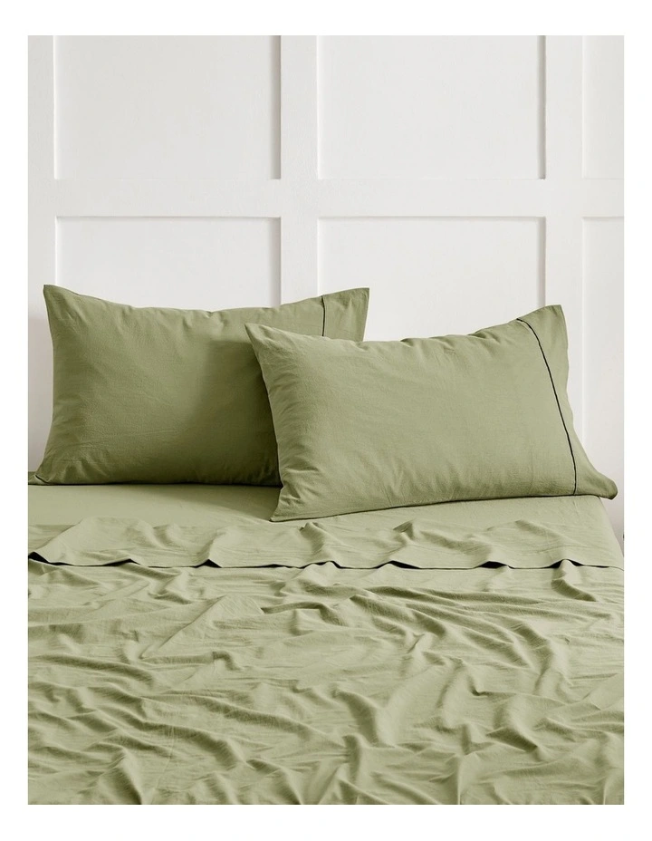 Bonnie Washed Cotton Standard Pillowcase Set of 2 in Olive image 1