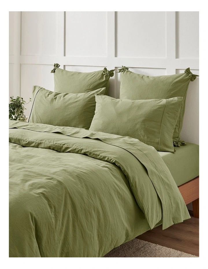 Bonnie Washed Cotton Standard Pillowcase Set of 2 in Olive image 5