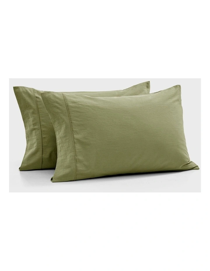 Bonnie Washed Cotton Standard Pillowcase Set of 2 in Olive image 6