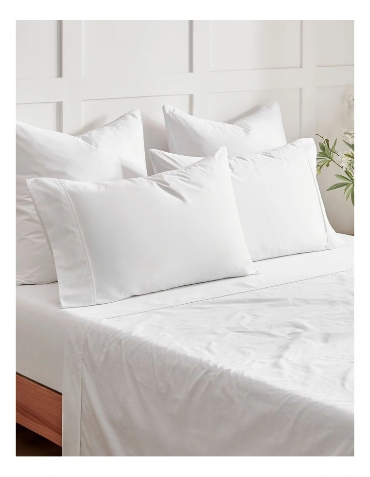 400TC Premium Cotton Sateen Standard Pillowcase Twin Pack in White image 5
