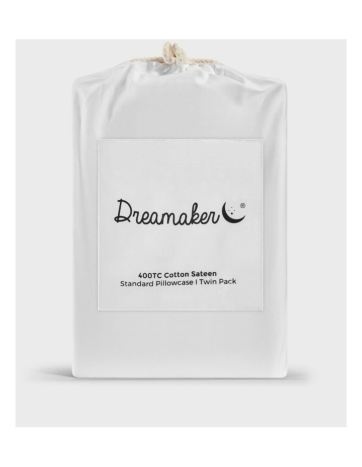 400TC Premium Cotton Sateen Standard Pillowcase Twin Pack in White image 6