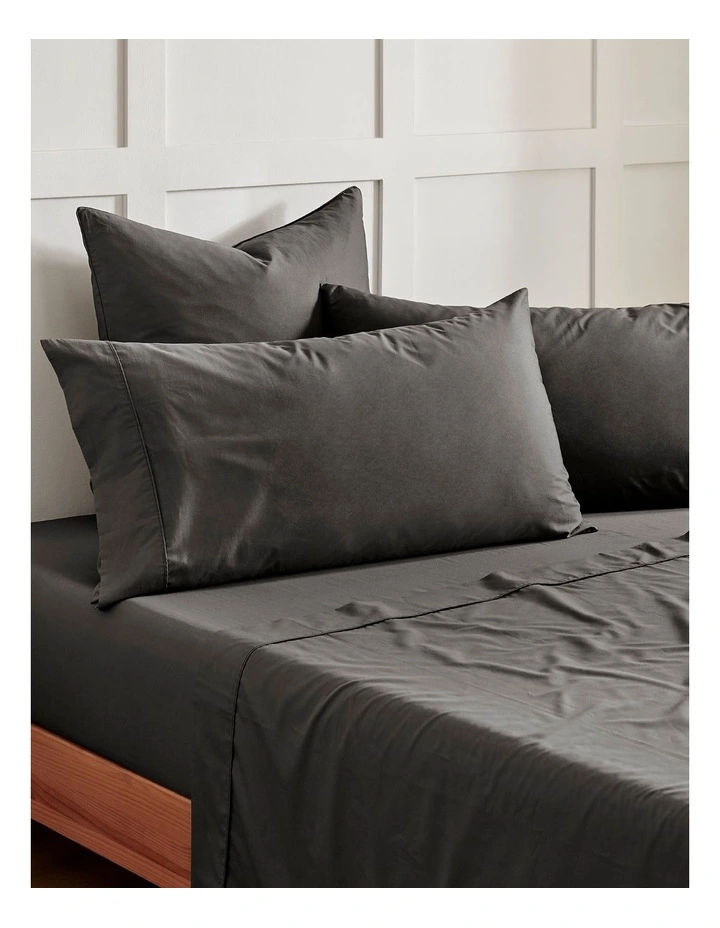 400TC Premium Cotton Sateen King Pillowcase Twin Pack in Charcoal image 1