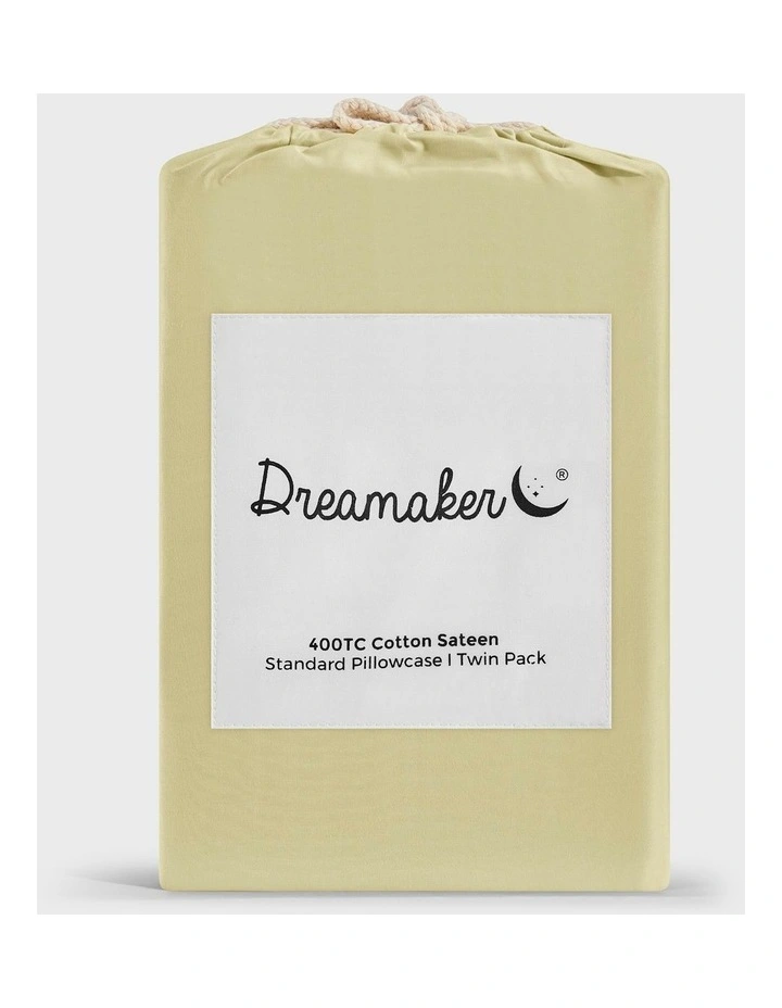 Dreamaker 400TC Premium Cotton Sateen Standard Pillowcase Twin Pack in Citron image 6