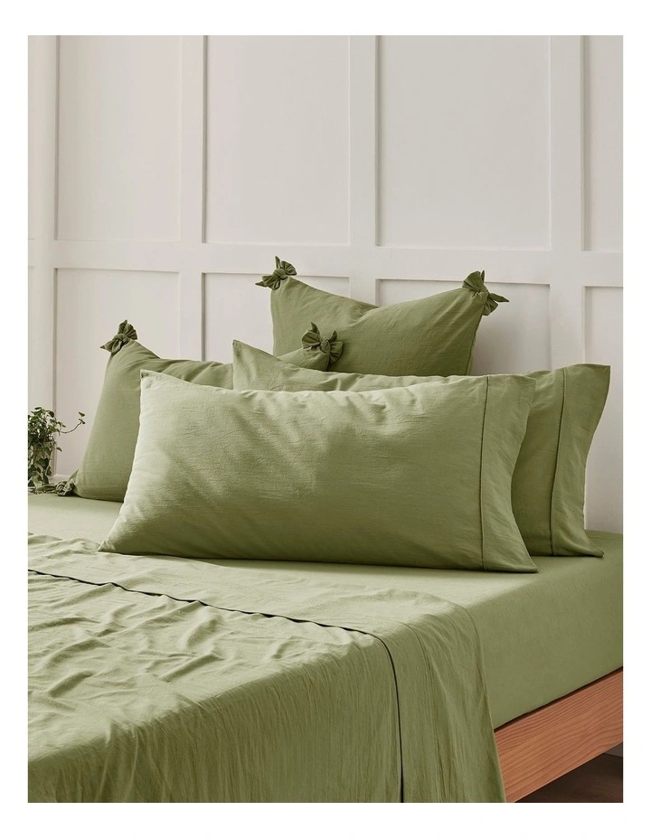 Bonnie Washed Cotton King Pillowcase Twin Pack in Olive image 1