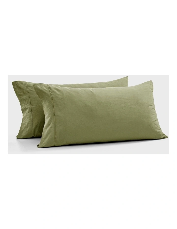 Bonnie Washed Cotton King Pillowcase Twin Pack in Olive image 1